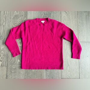 J. Crew Factory Extra Soft Boyfriend Ribbed Crewneck Sweater in Bright Pink